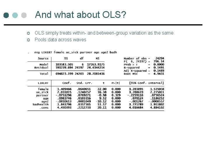 And what about OLS? ¢ ¢ OLS simply treats within- and between-group variation as And what about OLS? ¢ ¢ OLS simply treats within- and between-group variation as