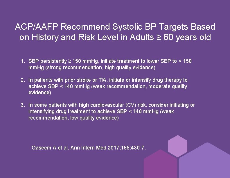 ACP/AAFP Recommend Systolic BP Targets Based on History and Risk Level in Adults ≥