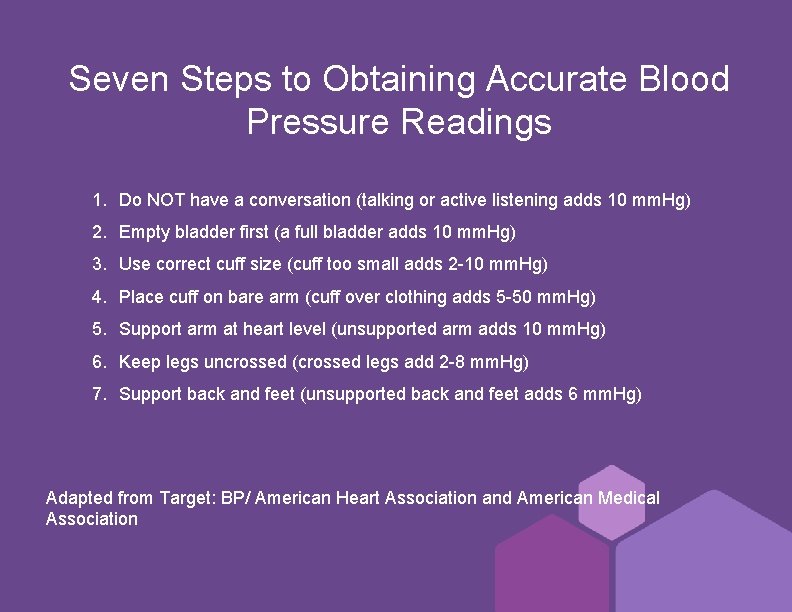 Seven Steps to Obtaining Accurate Blood Pressure Readings 1. Do NOT have a conversation