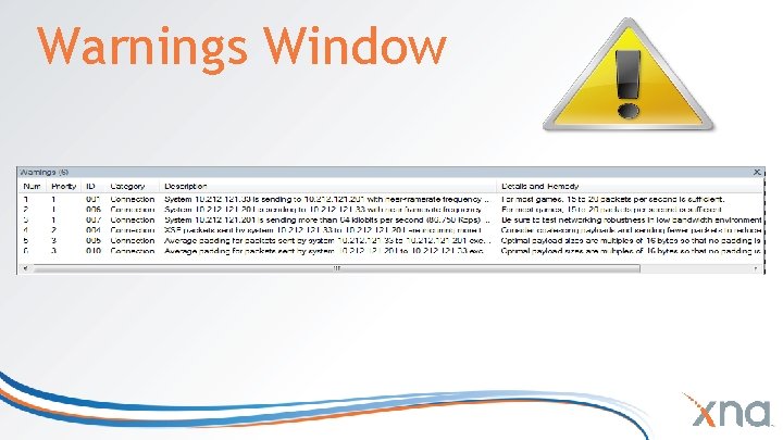 Warnings Window Warnings Window