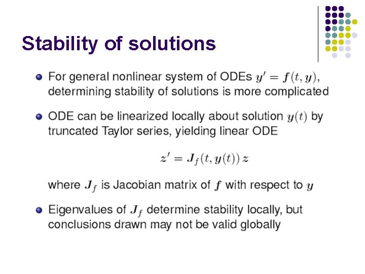 Stability of solutions 