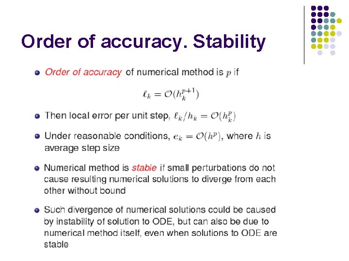 Order of accuracy. Stability 