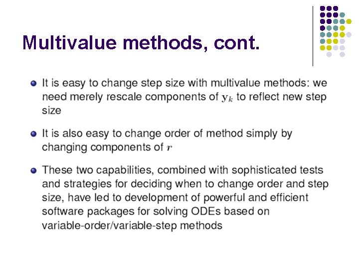 Multivalue methods, cont. 