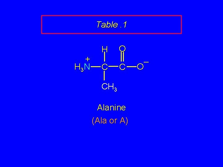 Table. 1 + H 3 N H C O C CH 3 Alanine (Ala