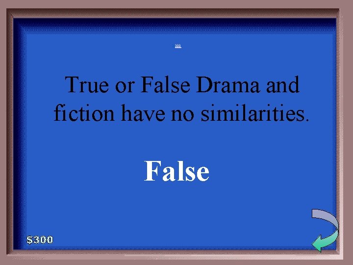 2 -300 True or False Drama and fiction have no similarities. False 