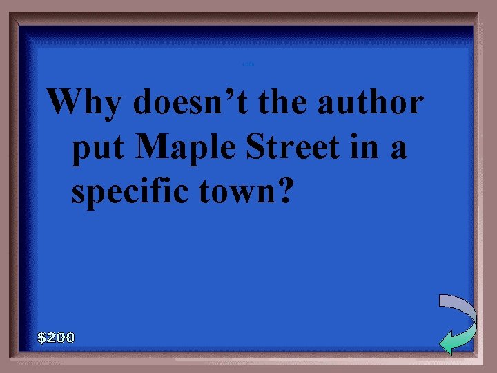 4 -200 Why doesn’t the author put Maple Street in a specific town? 