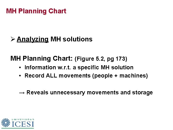 MH Planning Chart Ø Analyzing MH solutions MH Planning Chart: (Figure 5. 2, pg