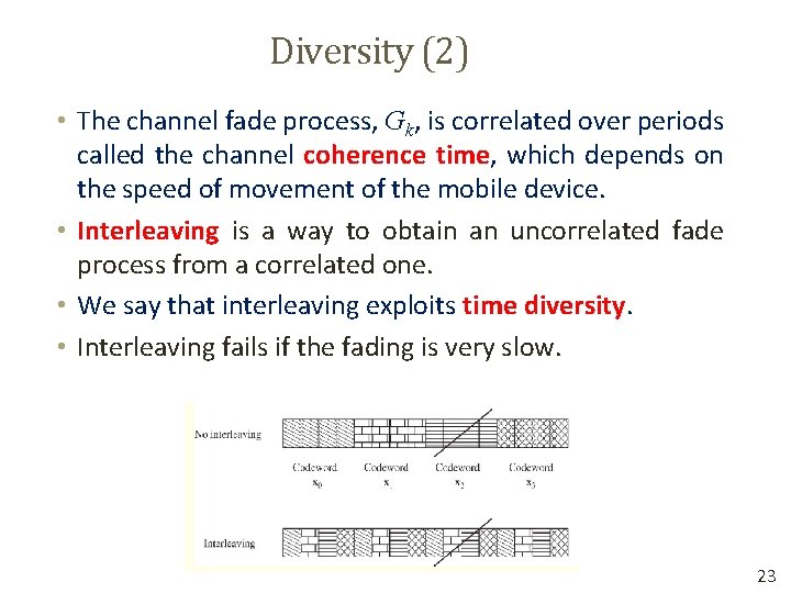 Diversity (2) • The channel fade process, Gk, is correlated over periods called the