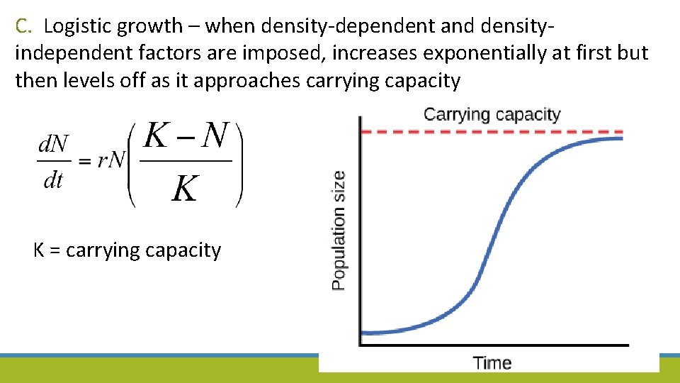 C. Logistic growth – when density-dependent and densityindependent factors are imposed, increases exponentially at