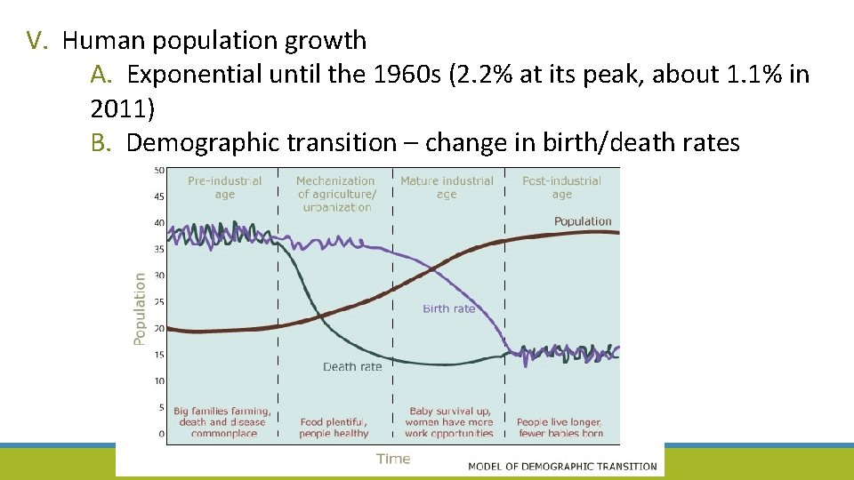 V. Human population growth A. Exponential until the 1960 s (2. 2% at its