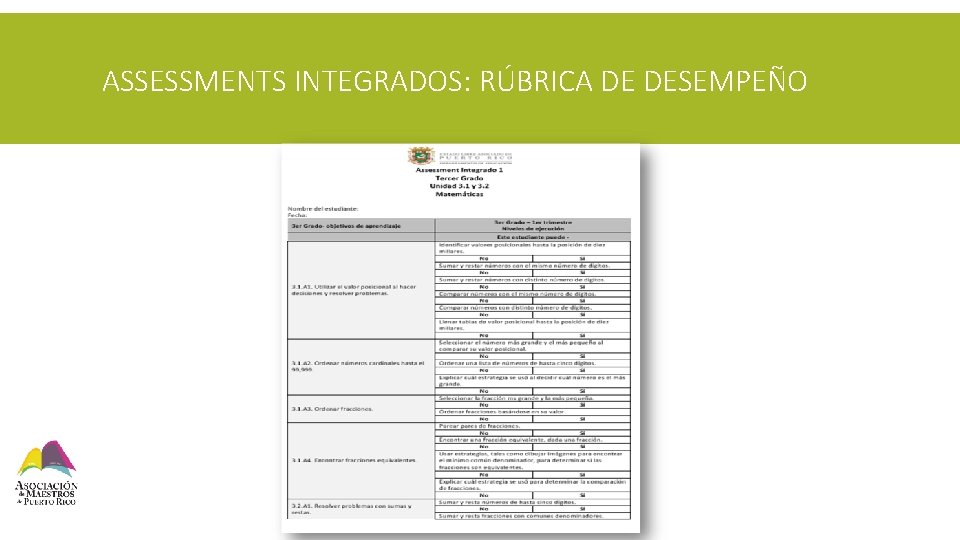 ASSESSMENTS INTEGRADOS: RÚBRICA DE DESEMPEÑO 