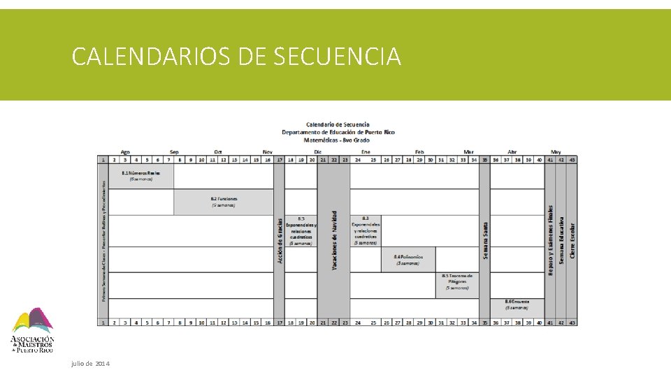 CALENDARIOS DE SECUENCIA julio de 2014 