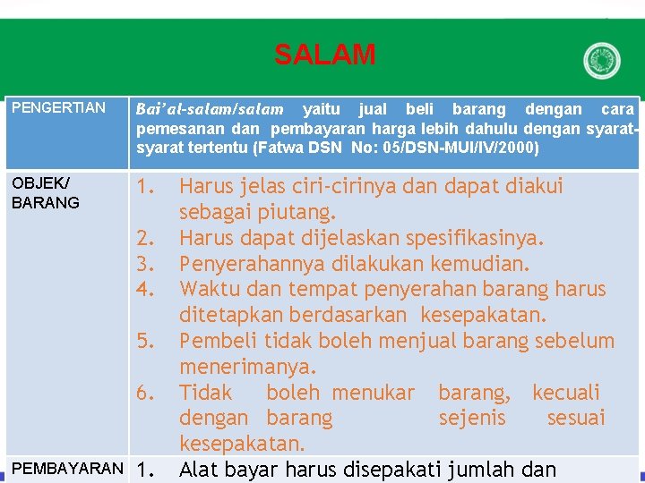 SALAM PENGERTIAN Bai’al-salam/salam yaitu jual beli barang dengan cara pemesanan dan pembayaran harga lebih