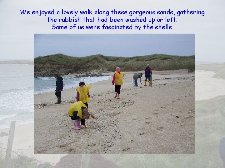 We enjoyed a lovely walk along these gorgeous sands, gathering the rubbish that had