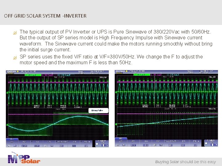 OFF GRID SOLAR SYSTEM -INVERTER The typical output of PV Inverter or UPS is