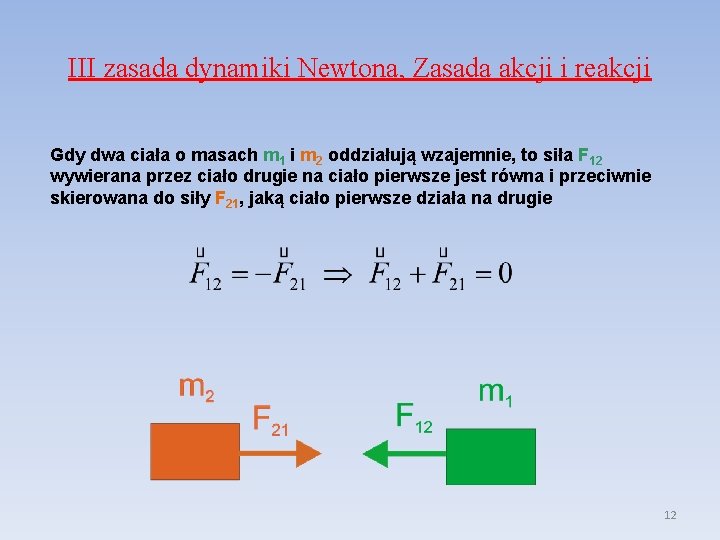 III zasada dynamiki Newtona, Zasada akcji i reakcji Gdy dwa ciała o masach m