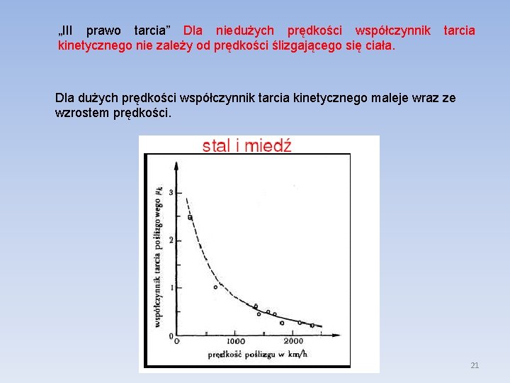 „III prawo tarcia” Dla niedużych prędkości współczynnik kinetycznego nie zależy od prędkości ślizgającego się