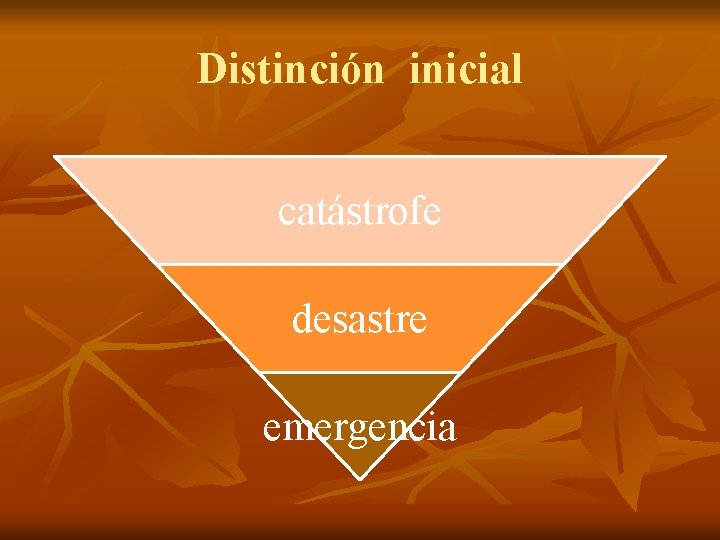 Distinción inicial catástrofe desastre emergencia 