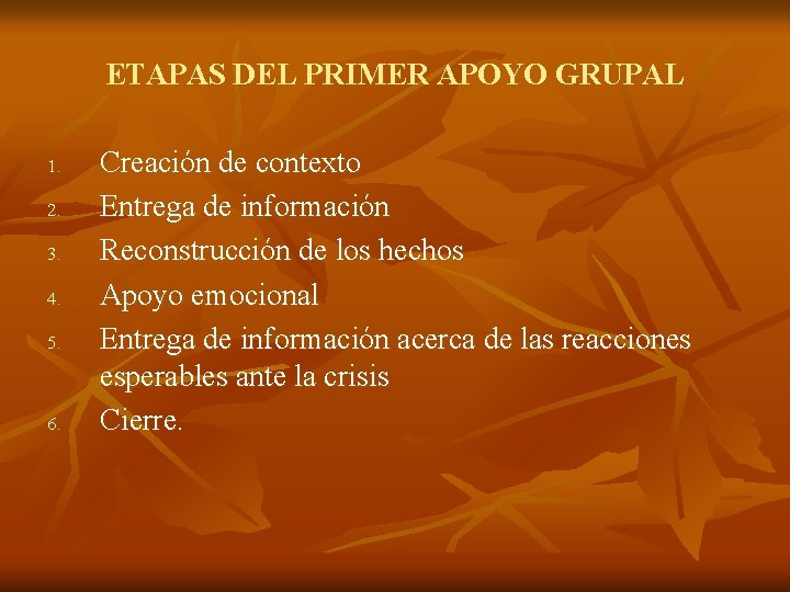 ETAPAS DEL PRIMER APOYO GRUPAL 1. 2. 3. 4. 5. 6. Creación de contexto