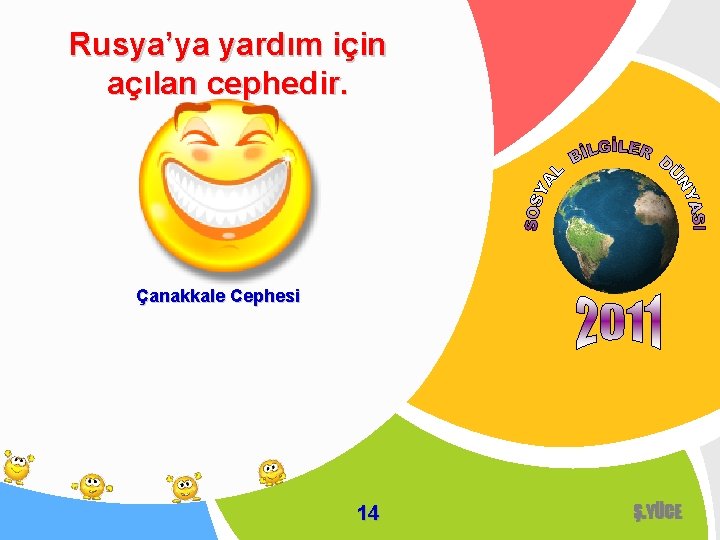 Rusya’ya yardım için açılan cephedir. Çanakkale Cephesi 14 Ş. YÜCE 