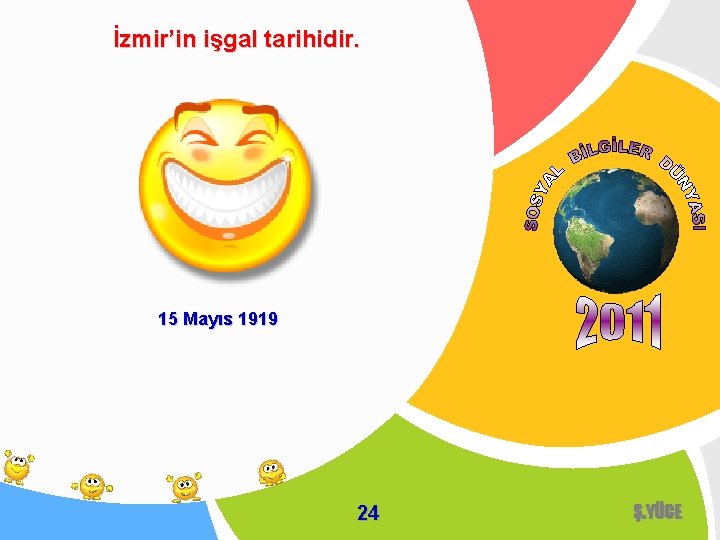 İzmir’in işgal tarihidir. 15 Mayıs 1919 24 Ş. YÜCE 