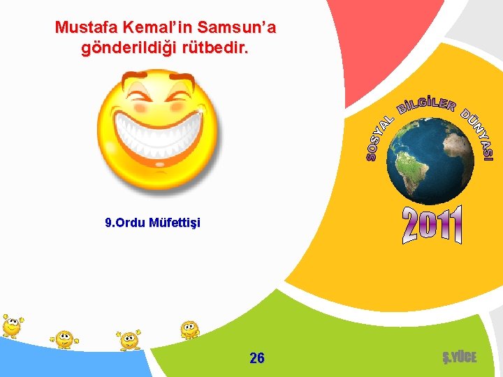 Mustafa Kemal’in Samsun’a gönderildiği rütbedir. 9. Ordu Müfettişi 26 Ş. YÜCE 