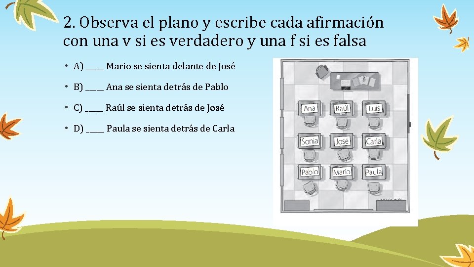 2. Observa el plano y escribe cada afirmación con una v si es verdadero