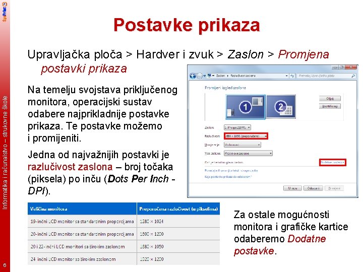 Postavke prikaza Informatika i računalstvo – strukovne škole Upravljačka ploča > Hardver i zvuk