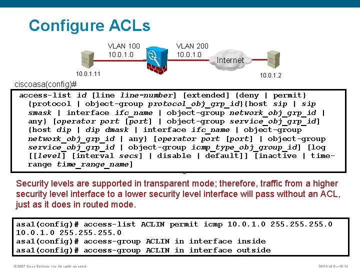 Configure ACLs VLAN 100 10. 0. 1. 0 VLAN 200 10. 0. 1. 0