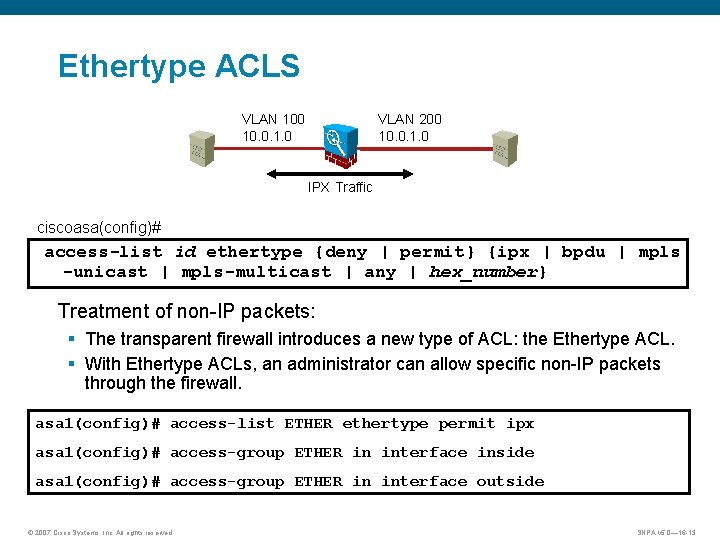 Ethertype ACLS VLAN 100 10. 0. 1. 0 VLAN 200 10. 0. 1. 0
