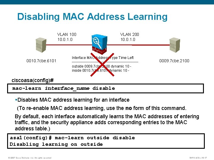 Disabling MAC Address Learning VLAN 100 10. 0. 1. 0 0010. 7 cbe. 6101