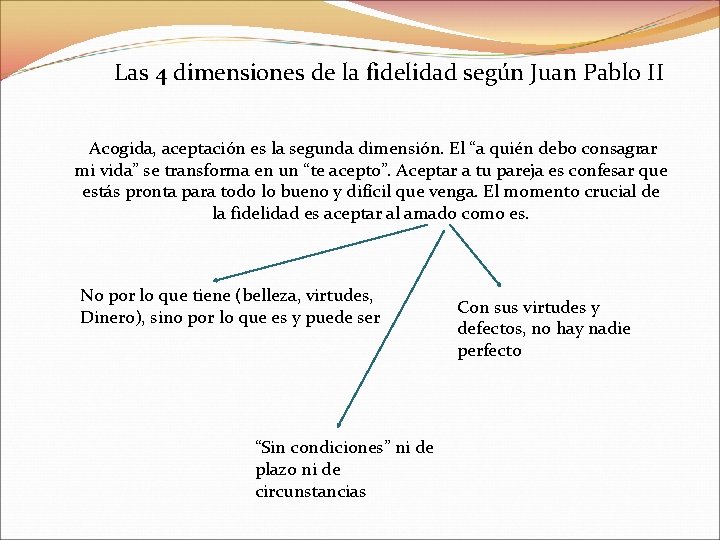 Las 4 dimensiones de la fidelidad según Juan Pablo II Acogida, aceptación es la