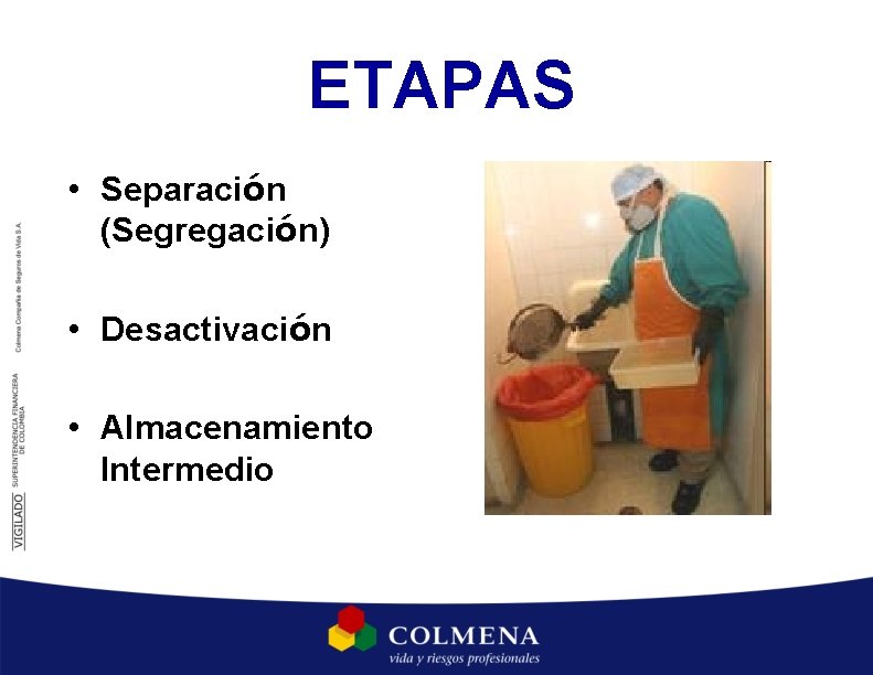ETAPAS • Separación (Segregación) • Desactivación • Almacenamiento Intermedio ETAPAS • Separación (Segregación) • Desactivación • Almacenamiento Intermedio