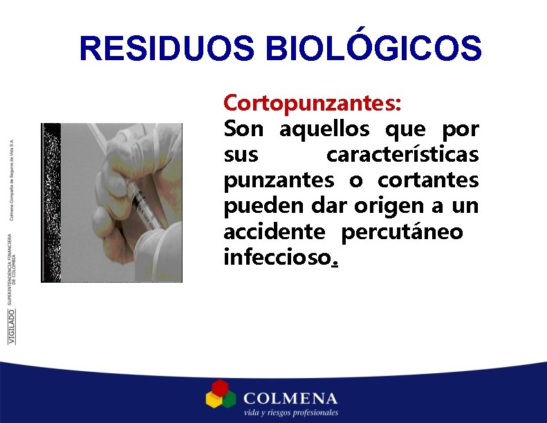 RESIDUOS BIOLÓGICOS Cortopunzantes: Son aquellos que por sus características punzantes o cortantes pueden dar RESIDUOS BIOLÓGICOS Cortopunzantes: Son aquellos que por sus características punzantes o cortantes pueden dar