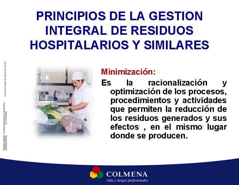 PRINCIPIOS DE LA GESTION INTEGRAL DE RESIDUOS HOSPITALARIOS Y SIMILARES Minimización: Es la racionalización PRINCIPIOS DE LA GESTION INTEGRAL DE RESIDUOS HOSPITALARIOS Y SIMILARES Minimización: Es la racionalización