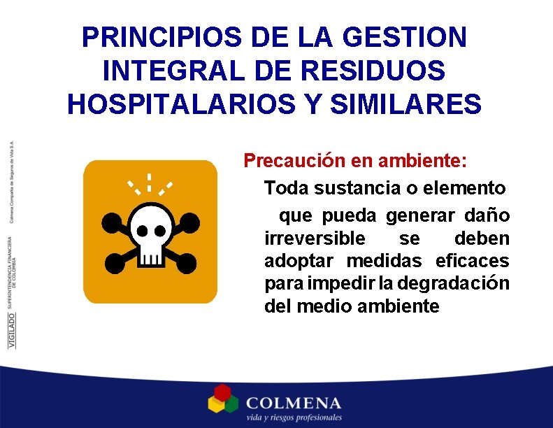 PRINCIPIOS DE LA GESTION INTEGRAL DE RESIDUOS HOSPITALARIOS Y SIMILARES Precaución en ambiente: Toda PRINCIPIOS DE LA GESTION INTEGRAL DE RESIDUOS HOSPITALARIOS Y SIMILARES Precaución en ambiente: Toda