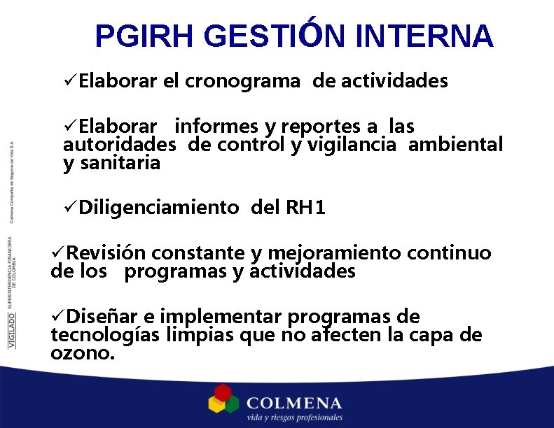 PGIRH GESTIÓN INTERNA üElaborar el cronograma de actividades üElaborar informes y reportes a las PGIRH GESTIÓN INTERNA üElaborar el cronograma de actividades üElaborar informes y reportes a las