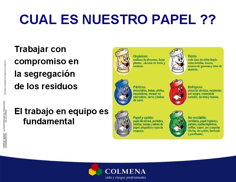 CUAL ES NUESTRO PAPEL ? ? Trabajar con compromiso en la segregación de los CUAL ES NUESTRO PAPEL ? ? Trabajar con compromiso en la segregación de los