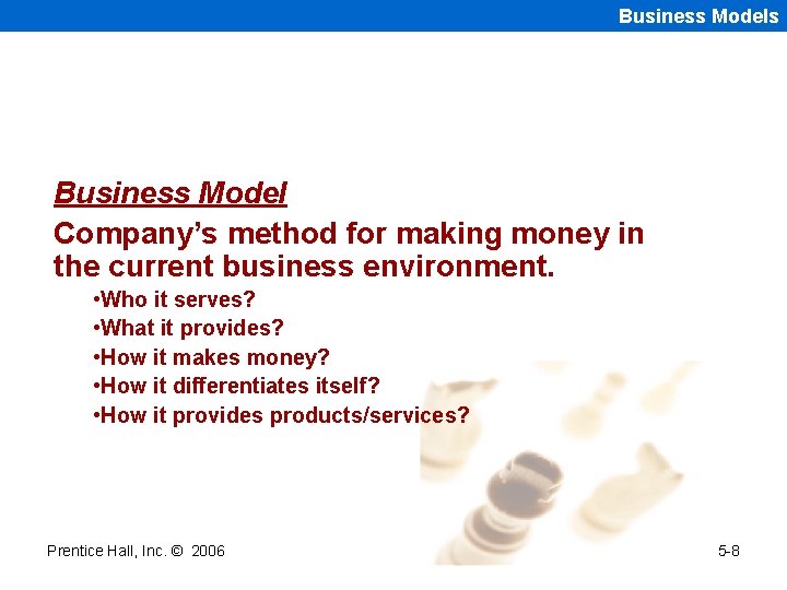 Business Models Business Model Company’s method for making money in the current business environment.