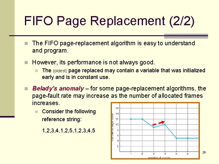 FIFO Page Replacement (2/2) n The FIFO page-replacement algorithm is easy to understand program.