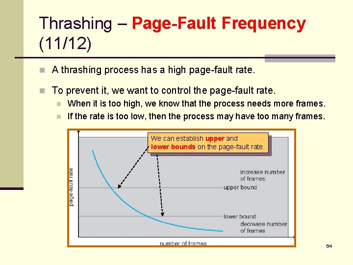 Thrashing – Page-Fault Frequency (11/12) n A thrashing process has a high page-fault rate.