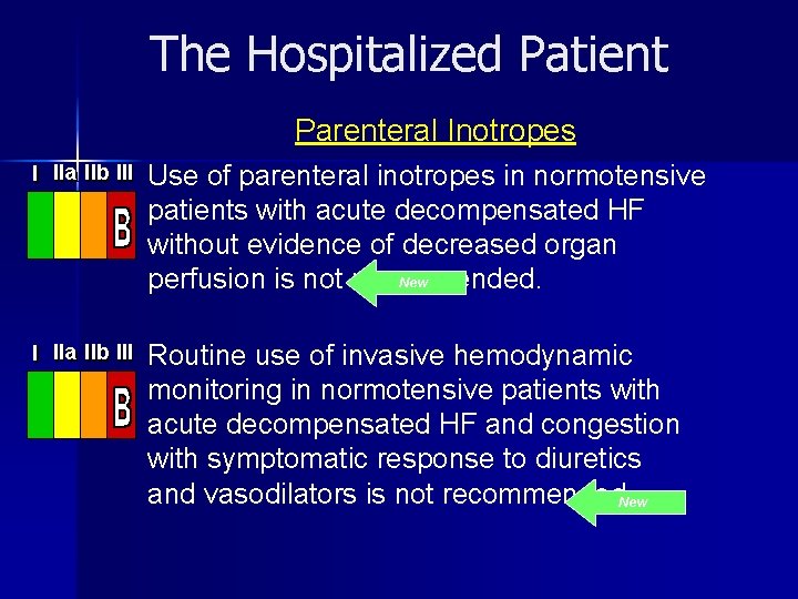 The Hospitalized Patient Parenteral Inotropes I IIa IIb III Use of parenteral inotropes in