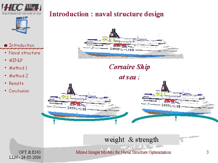 Introduction : naval structure design • Introduction • Naval structure • MINLP • Method