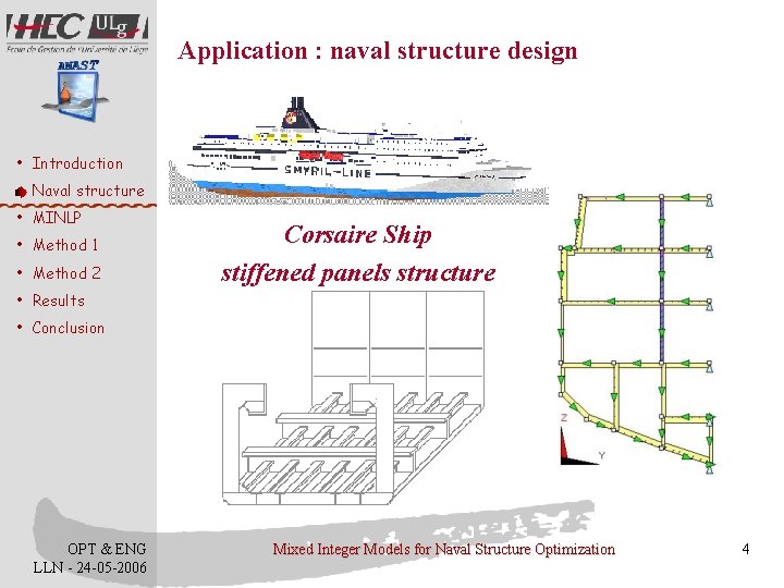 Application : naval structure design • Introduction • Naval structure • MINLP • Method