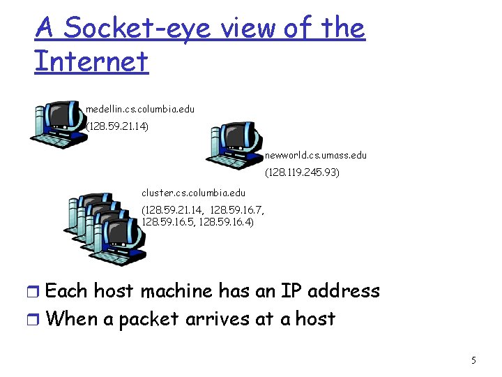 A Socket-eye view of the Internet medellin. cs. columbia. edu (128. 59. 21. 14)