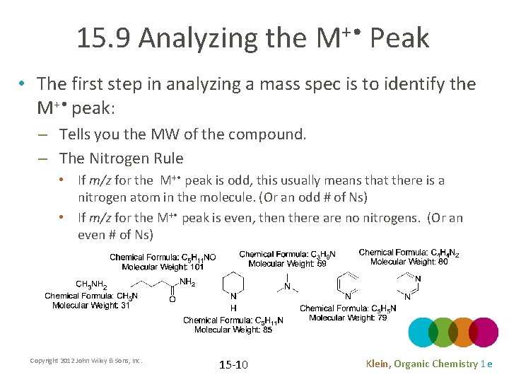 15. 9 Analyzing the M+ • Peak • The first step in analyzing a