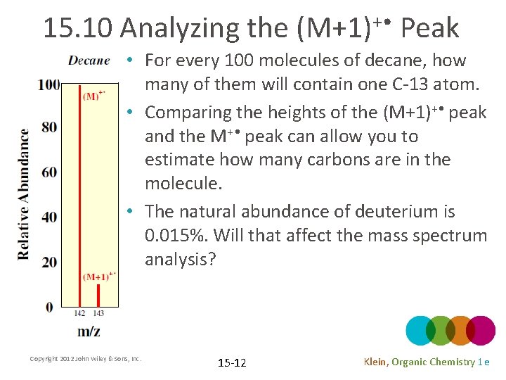 15. 10 Analyzing the (M+1)+ • Peak • For every 100 molecules of decane,