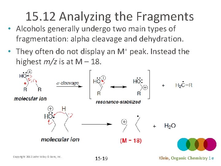 15. 12 Analyzing the Fragments • Alcohols generally undergo two main types of fragmentation: