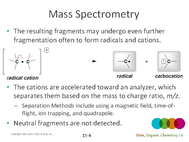 Mass Spectrometry • The resulting fragments may undergo even further fragmentation often to form