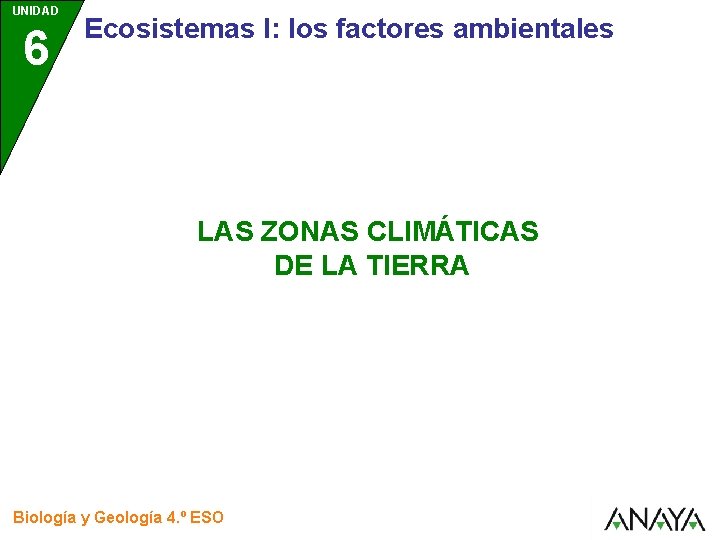 UNIDAD 6 Ecosistemas I: los factores ambientales LAS ZONAS CLIMÁTICAS DE LA TIERRA Biología